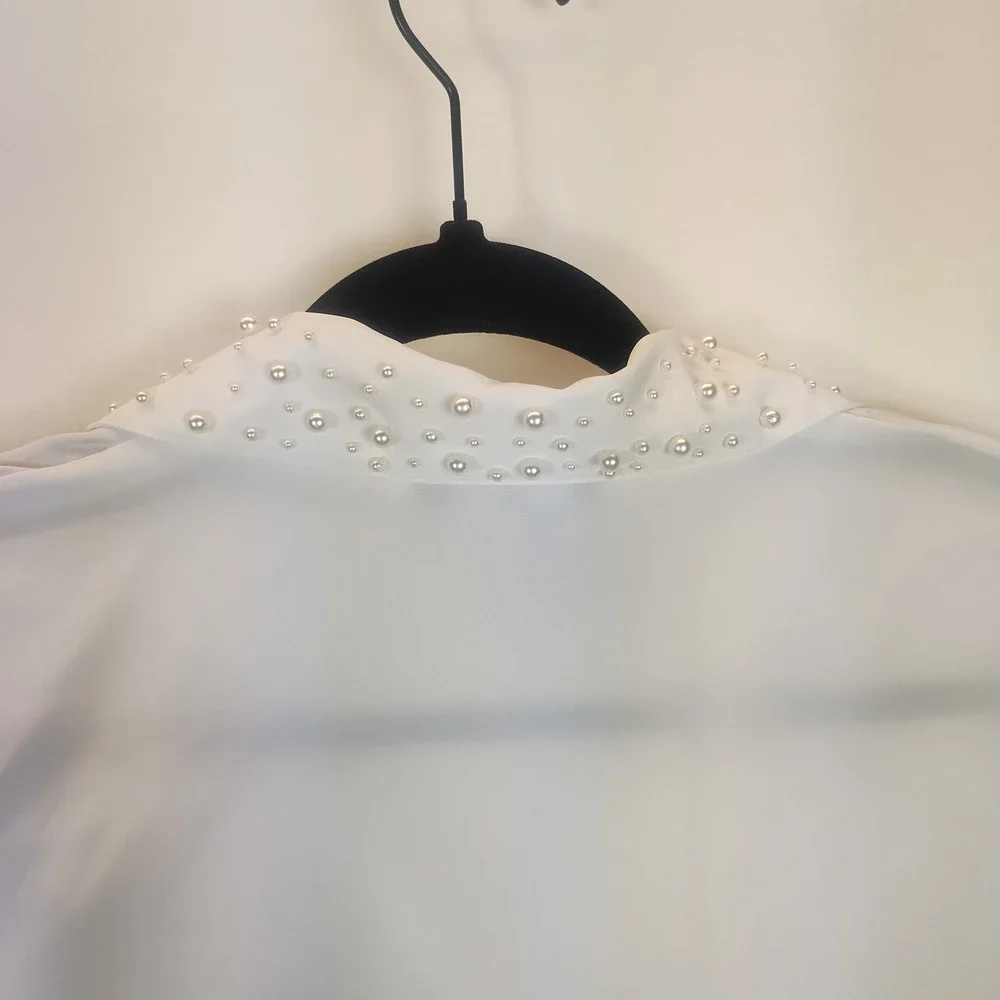 Laura & Jayne Short Sleeve Blouse Women's 6 White Pearl Vintage Coquette Femine - Picture 6 of 11